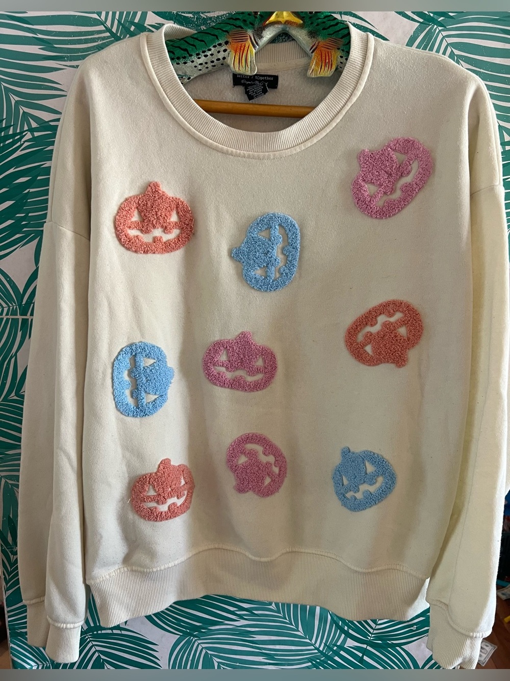 Better Together Cream Sweatshirt w/ Pink, Blue & Coral Chenille Pumpkin patches
